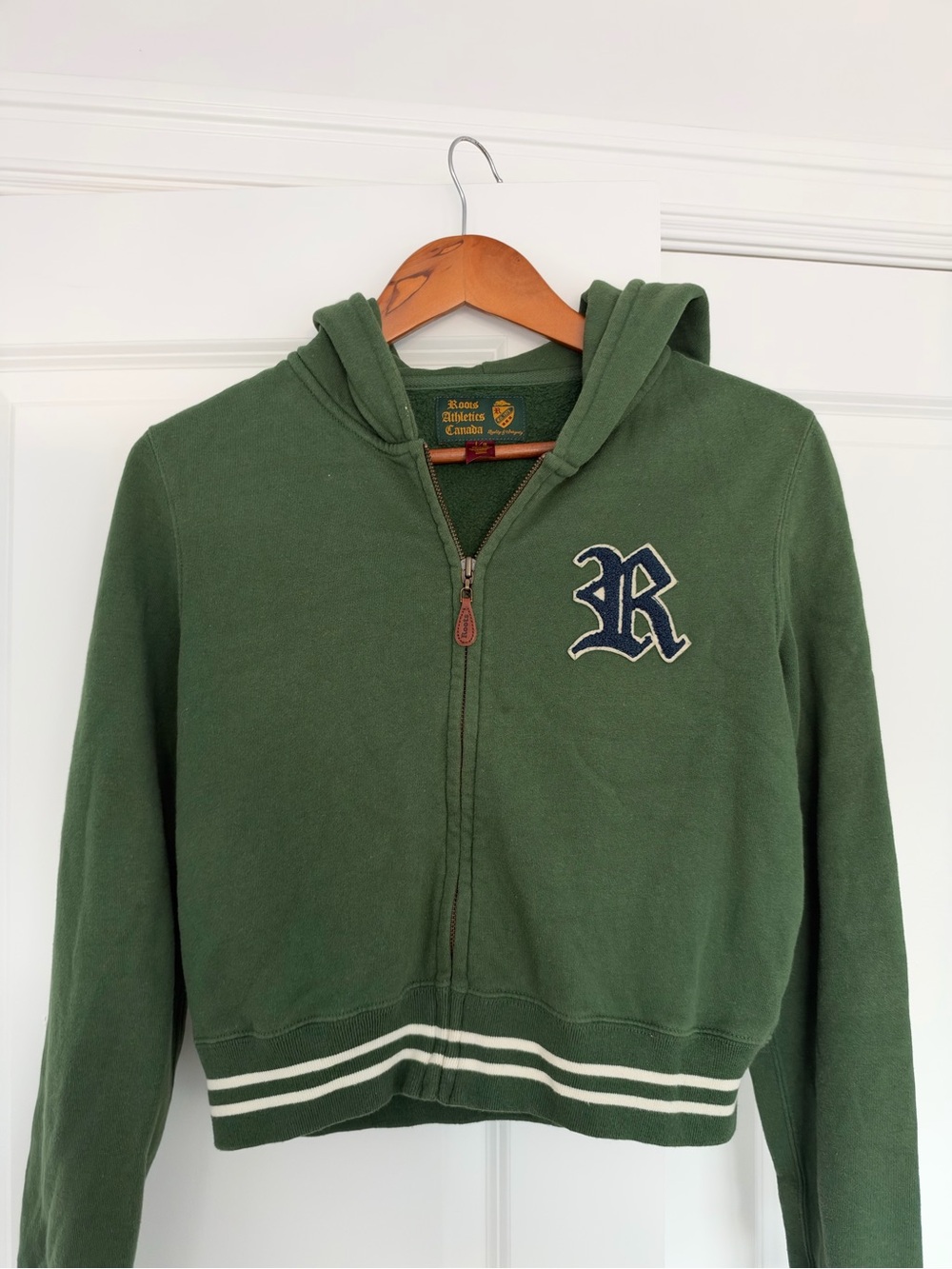 Roots Green Kids Zip Hoodie with Navy 'R' Patch